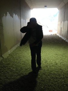 Walking through the windy tunnel under 7th East. You'll basically be walking like this the whole way.